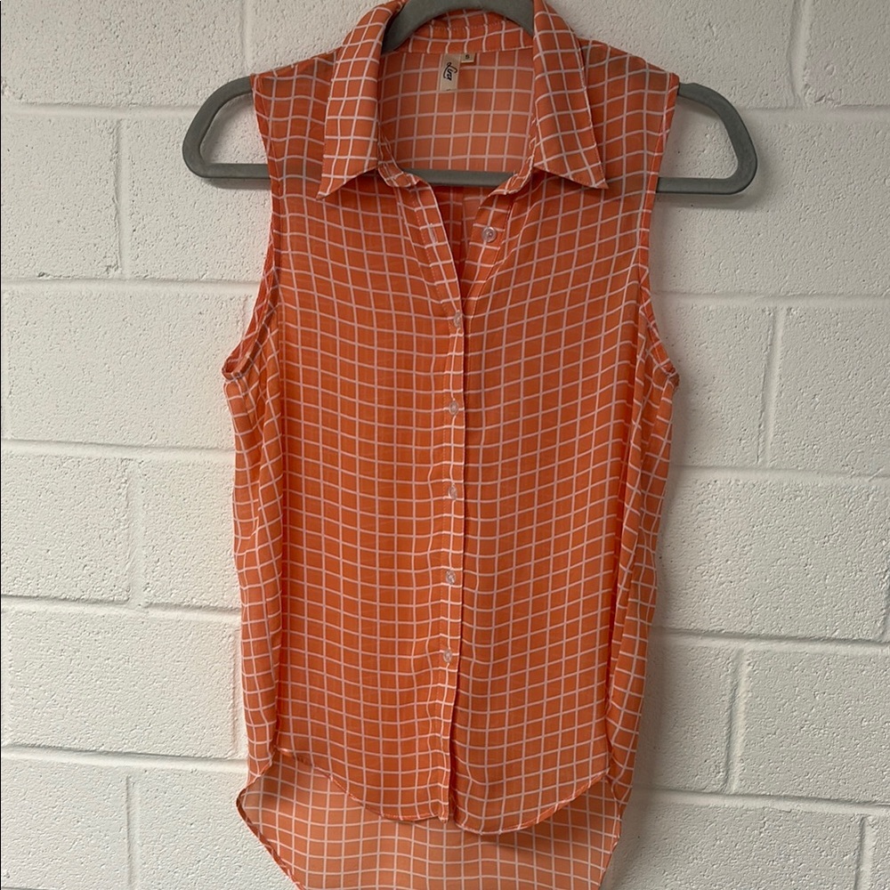 Orange Sleeveless Checkered Women's Top Blouse